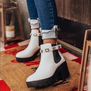 Removable Jeweled Ankle Strap White Chelsea Boot