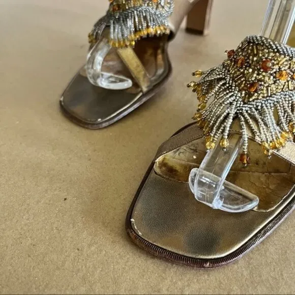 Rene Coavilla Slide Beaded Sandal Shoes Heels