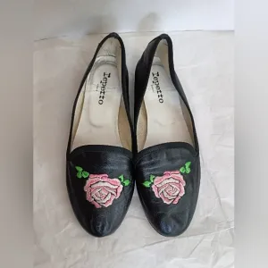 Repetto flats heels Flower Embroidery black Rare size 38