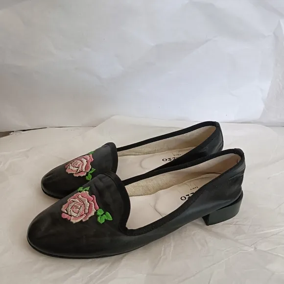 Repetto flats heels Flower Embroidery black Rare size 38