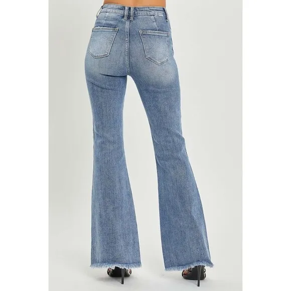 RISEN High Waist Raw Hem Flare Jeans