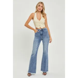 RISEN High Waist Raw Hem Flare Jeans