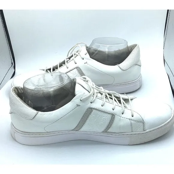 Robert Graham Delgado Mens White Embossed Leather Sneakers Shoes sz 9 rts$220