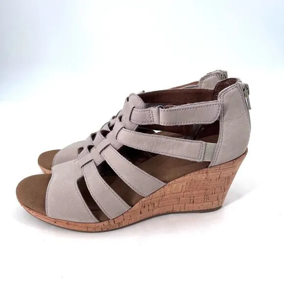 Rockport Tan Strappy Comfort Ankle Wedge Heel Sandals Womens 8.5