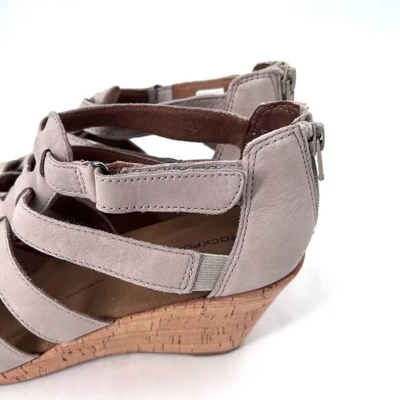 Rockport Tan Strappy Comfort Ankle Wedge Heel Sandals Womens 8.5