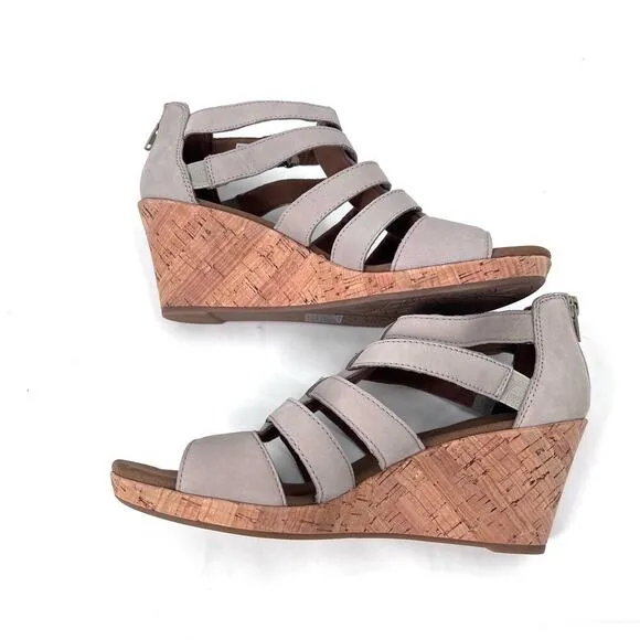 Rockport Tan Strappy Comfort Ankle Wedge Heel Sandals Womens 8.5