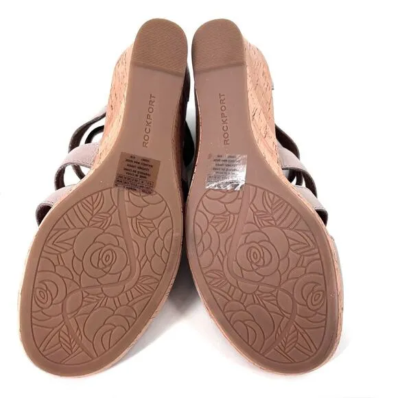 Rockport Tan Strappy Comfort Ankle Wedge Heel Sandals Womens 8.5