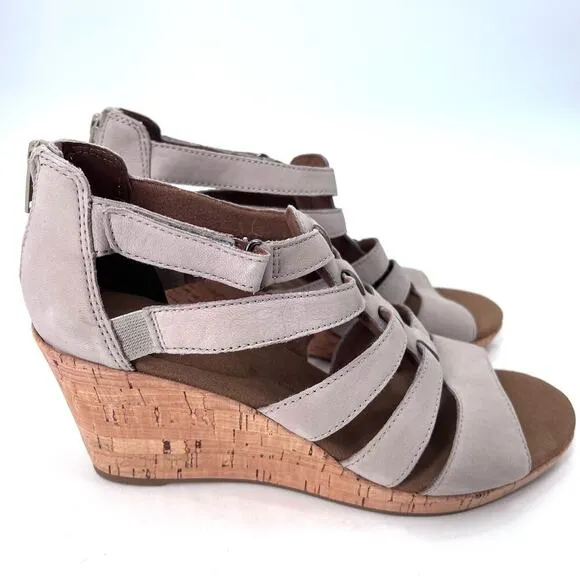 Rockport Tan Strappy Comfort Ankle Wedge Heel Sandals Womens 8.5