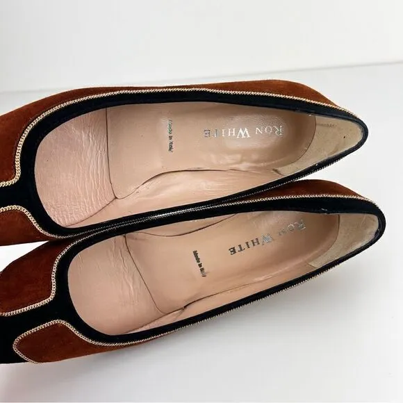 Ron White Women's Shoes Leather Suede Black/Brown Gold Heel