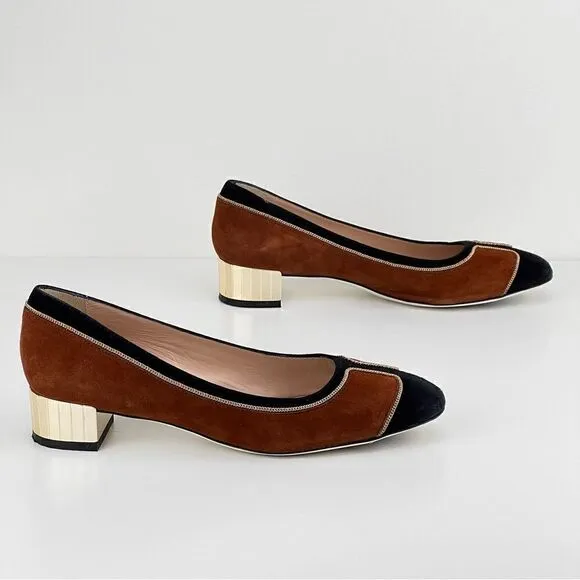Ron White Women's Shoes Leather Suede Black/Brown Gold Heel