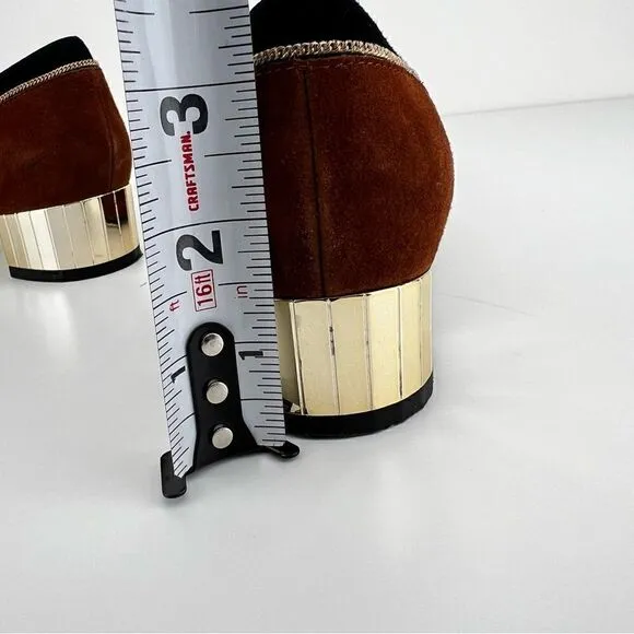 Ron White Women's Shoes Leather Suede Black/Brown Gold Heel
