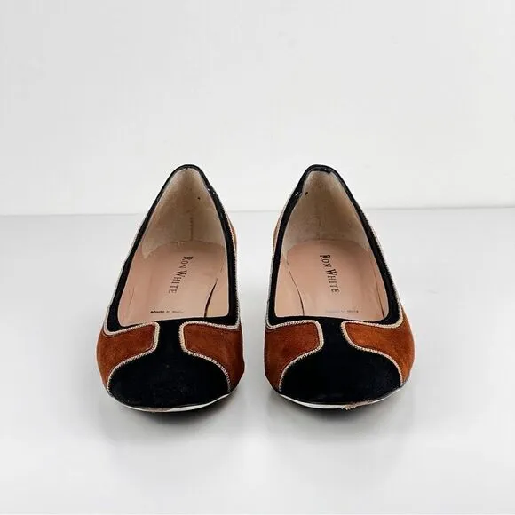 Ron White Women's Shoes Leather Suede Black/Brown Gold Heel