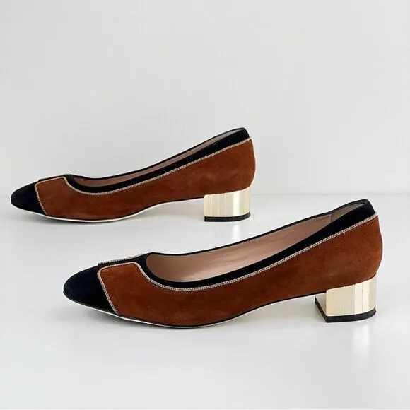 Ron White Women's Shoes Leather Suede Black/Brown Gold Heel