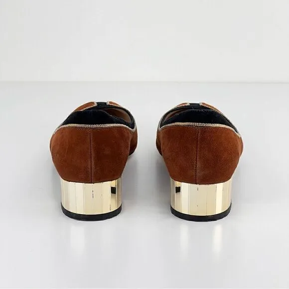 Ron White Women's Shoes Leather Suede Black/Brown Gold Heel