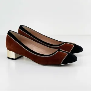 Ron White Women's Shoes Leather Suede Black/Brown Gold Heel