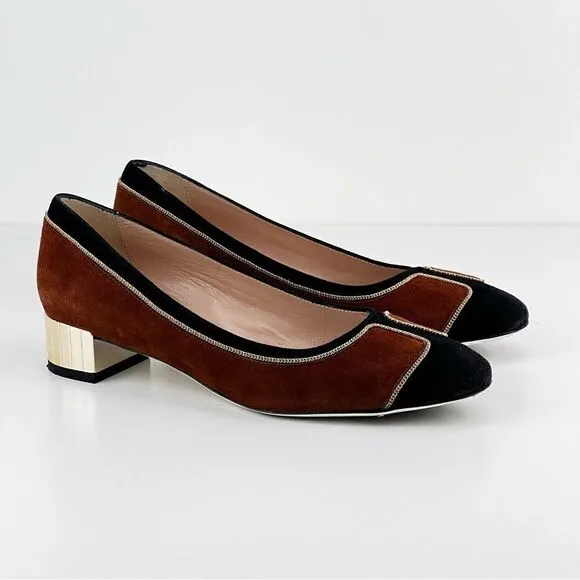 Ron White Women's Shoes Leather Suede Black/Brown Gold Heel
