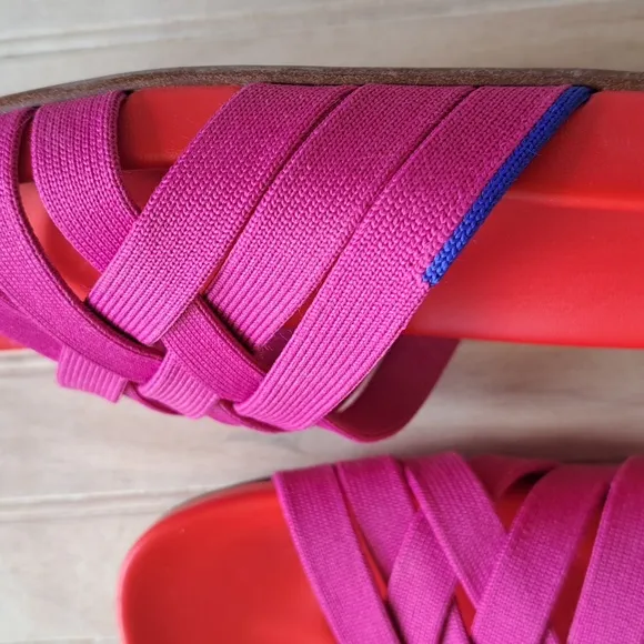 Rothy’s Crossover Woven Cherry Red Vibrant Colorful Comfort Knit Slide Sandals