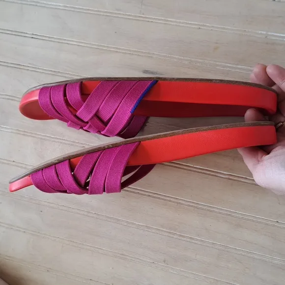 Rothy’s Crossover Woven Cherry Red Vibrant Colorful Comfort Knit Slide Sandals