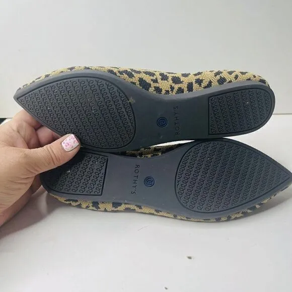 Rothy's | Retired Tan Leopard The Point Flats Slip On Pointed Toe Shoes 7