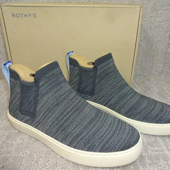 Rothys The Chelsea Blue Graphite Melange Pull On Ankle Boots Women's 8-8.5-9-9.5