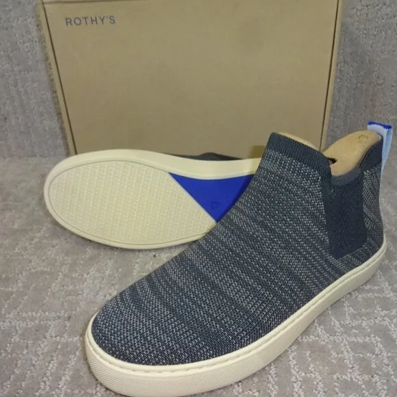 Rothys The Chelsea Blue Graphite Melange Pull On Ankle Boots Women's 8-8.5-9-9.5