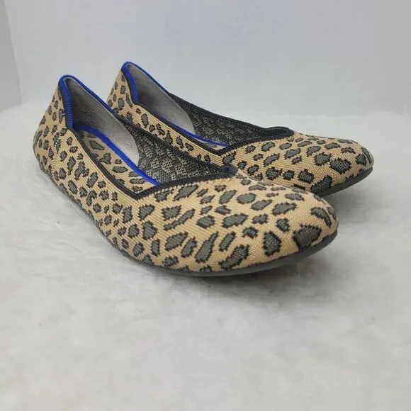 Rothy's The Flat Leopard Animal Print Knit Fabric Slip On Womens Shoes Size 8