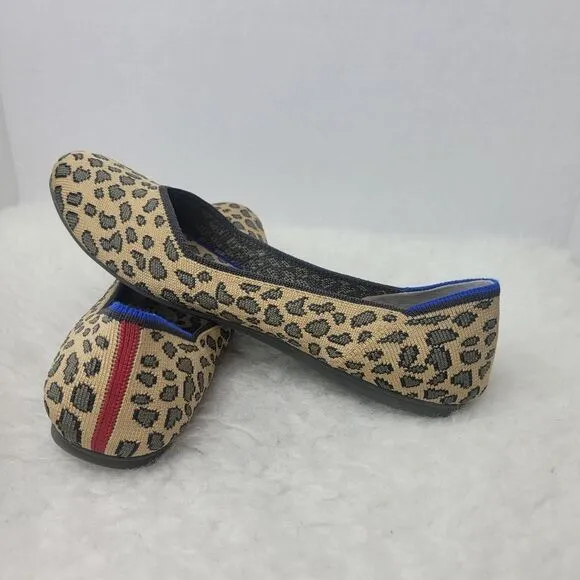 Rothy's The Flat Leopard Animal Print Knit Fabric Slip On Womens Shoes Size 8