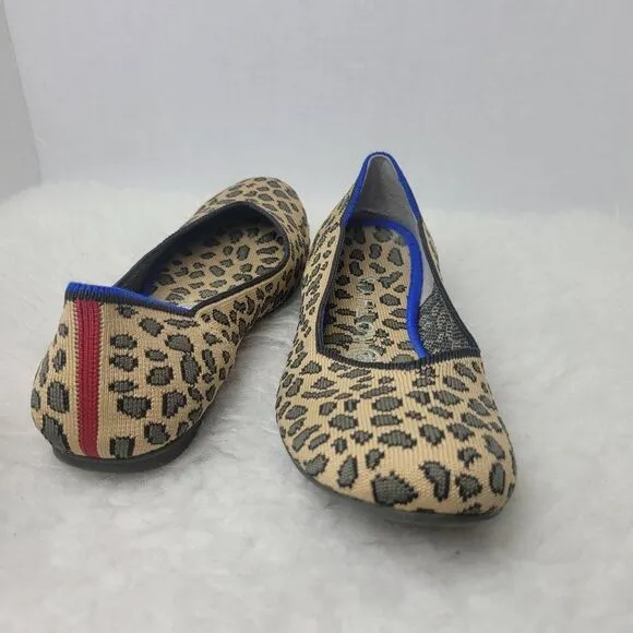 Rothy's The Flat Leopard Animal Print Knit Fabric Slip On Womens Shoes Size 8