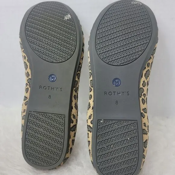 Rothy's The Flat Leopard Animal Print Knit Fabric Slip On Womens Shoes Size 8