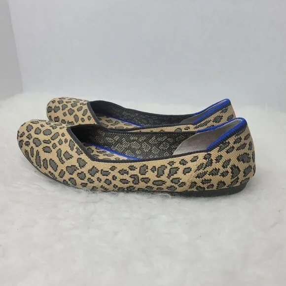 Rothy's The Flat Leopard Animal Print Knit Fabric Slip On Womens Shoes Size 8