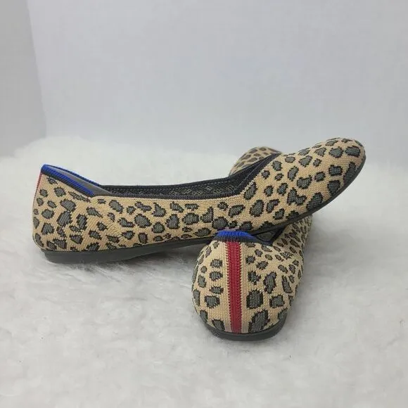 Rothy's The Flat Leopard Animal Print Knit Fabric Slip On Womens Shoes Size 8