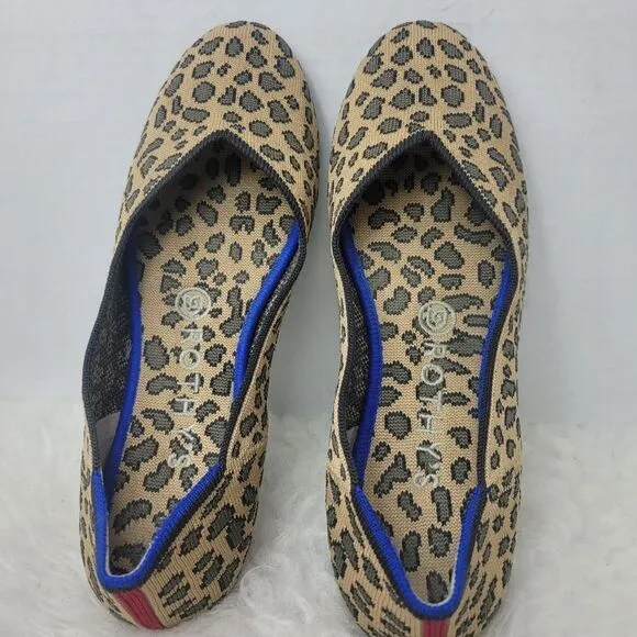 Rothy's The Flat Leopard Animal Print Knit Fabric Slip On Womens Shoes Size 8