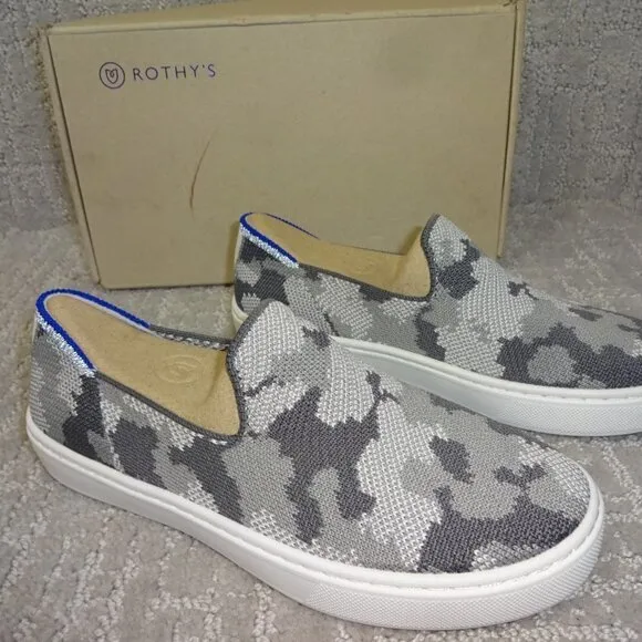 Rothy's The Kids Sneaker Gray Camo Slip On Flats Shoes Kid's Size 2-4
