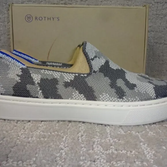 Rothy's The Kids Sneaker Gray Camo Slip On Flats Shoes Kid's Size 2-4