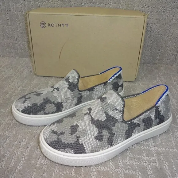 Rothy's The Kids Sneaker Gray Camo Slip On Flats Shoes Kid's Size 2-4