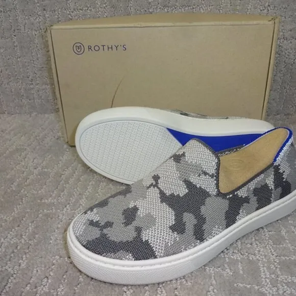 Rothy's The Kids Sneaker Gray Camo Slip On Flats Shoes Kid's Size 2-4