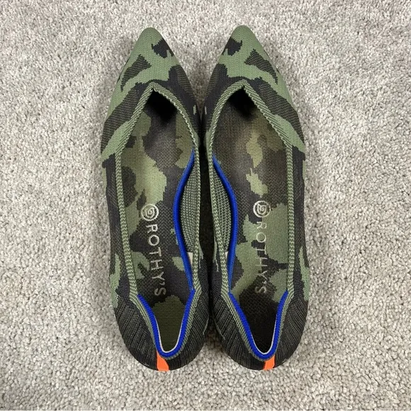 Rothys The Point Ballet Flats Womens Size 12 Shoes Camo Army Slip On Comfort