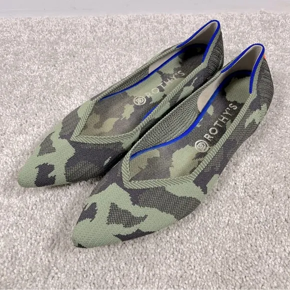 Rothys The Point Ballet Flats Womens Size 12 Shoes Camo Army Slip On Comfort