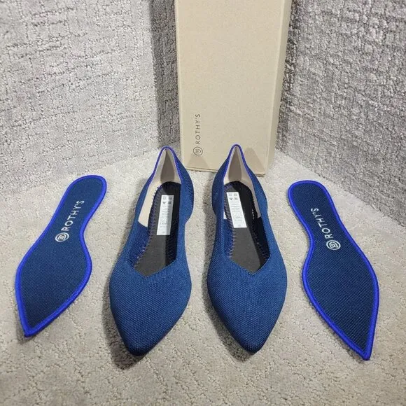 Rothy’s The Point Women's Size 9.5 US Poseidon Blue Slip On Ballet Flat Shoes
