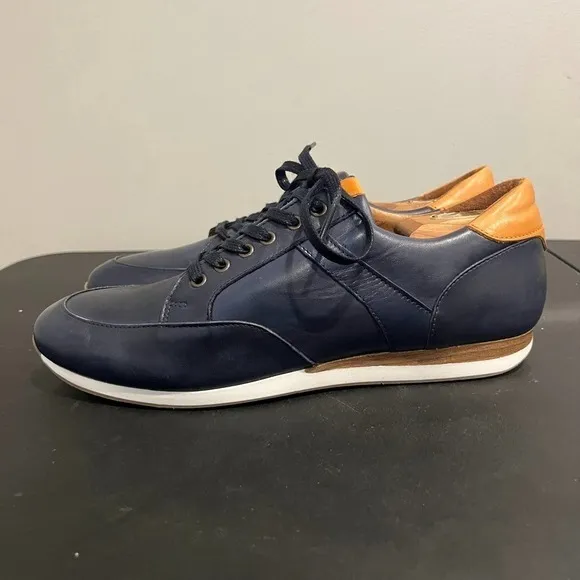 Rudy's Kooper Mens Navy Blue Leather Sneaker Trainer Shoes Lace Up Size 9.5