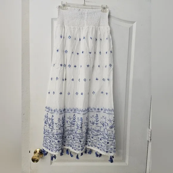 Sakkas Serena Boho Casual Gypsy Peasant Skirt with Embroidery and Tassels M NWT