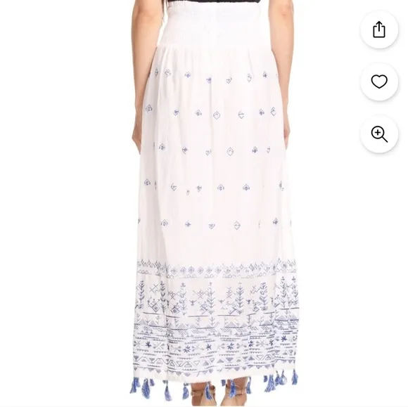 Sakkas Serena Boho Casual Gypsy Peasant Skirt with Embroidery and Tassels M NWT