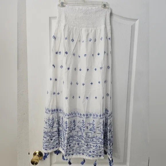 Sakkas Serena Boho Casual Gypsy Peasant Skirt with Embroidery and Tassels M NWT