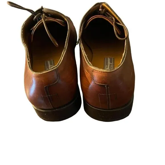Salvatore Ferragamo &quot;Aramix 1&quot; Almond Brown Leather Lace Up Oxfords Shoes 9 EE