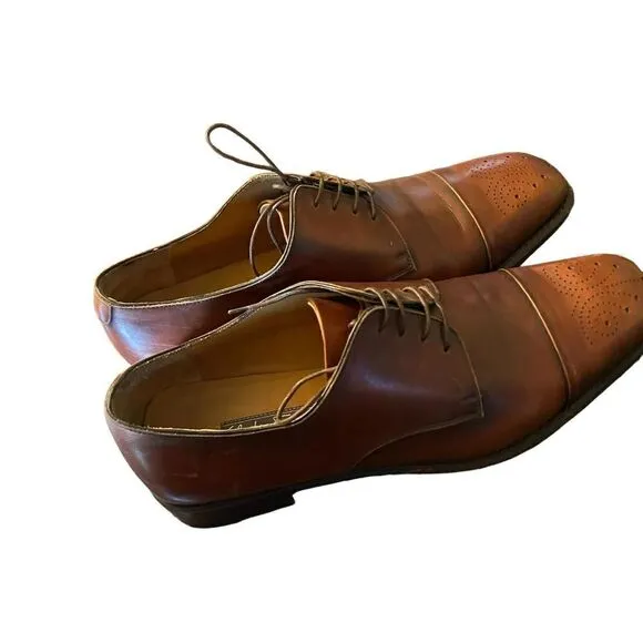 Salvatore Ferragamo &quot;Aramix 1&quot; Almond Brown Leather Lace Up Oxfords Shoes 9 EE