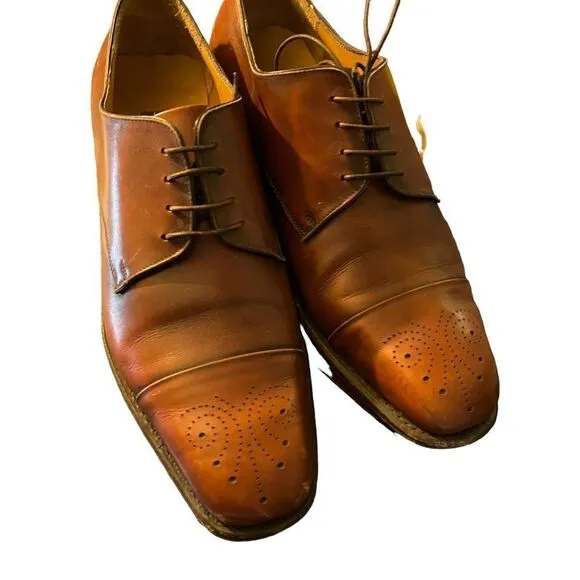 Salvatore Ferragamo &quot;Aramix 1&quot; Almond Brown Leather Lace Up Oxfords Shoes 9 EE