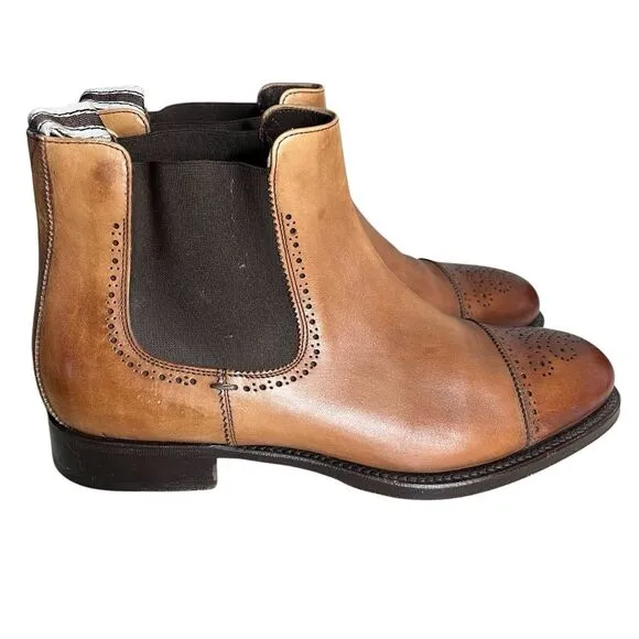 SALVATORE FERRAGAMO Brown Chelsea Boots Ankle Brogue Leather Mens Size 9 EEE