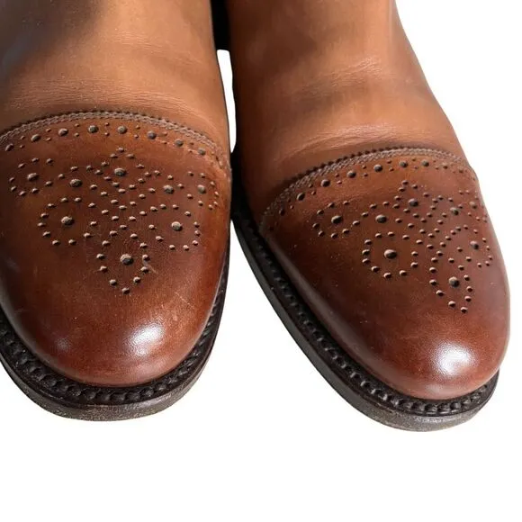 SALVATORE FERRAGAMO Brown Chelsea Boots Ankle Brogue Leather Mens Size 9 EEE
