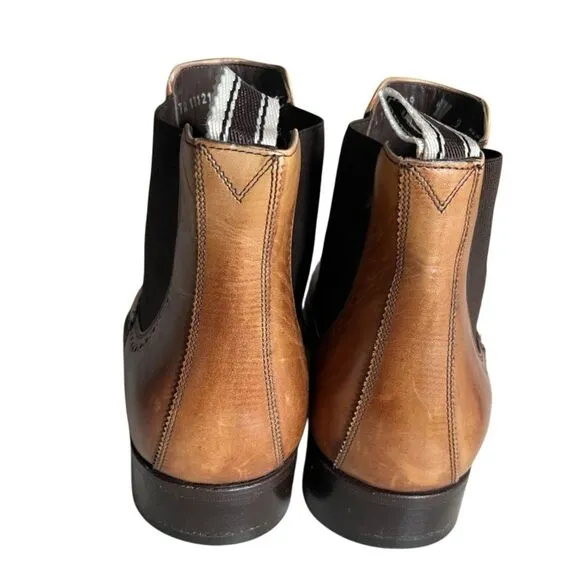 SALVATORE FERRAGAMO Brown Chelsea Boots Ankle Brogue Leather Mens Size 9 EEE