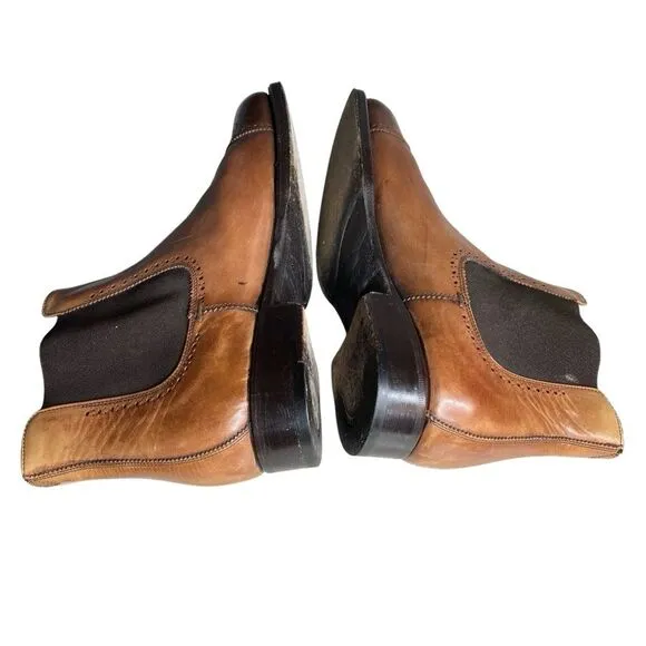 SALVATORE FERRAGAMO Brown Chelsea Boots Ankle Brogue Leather Mens Size 9 EEE